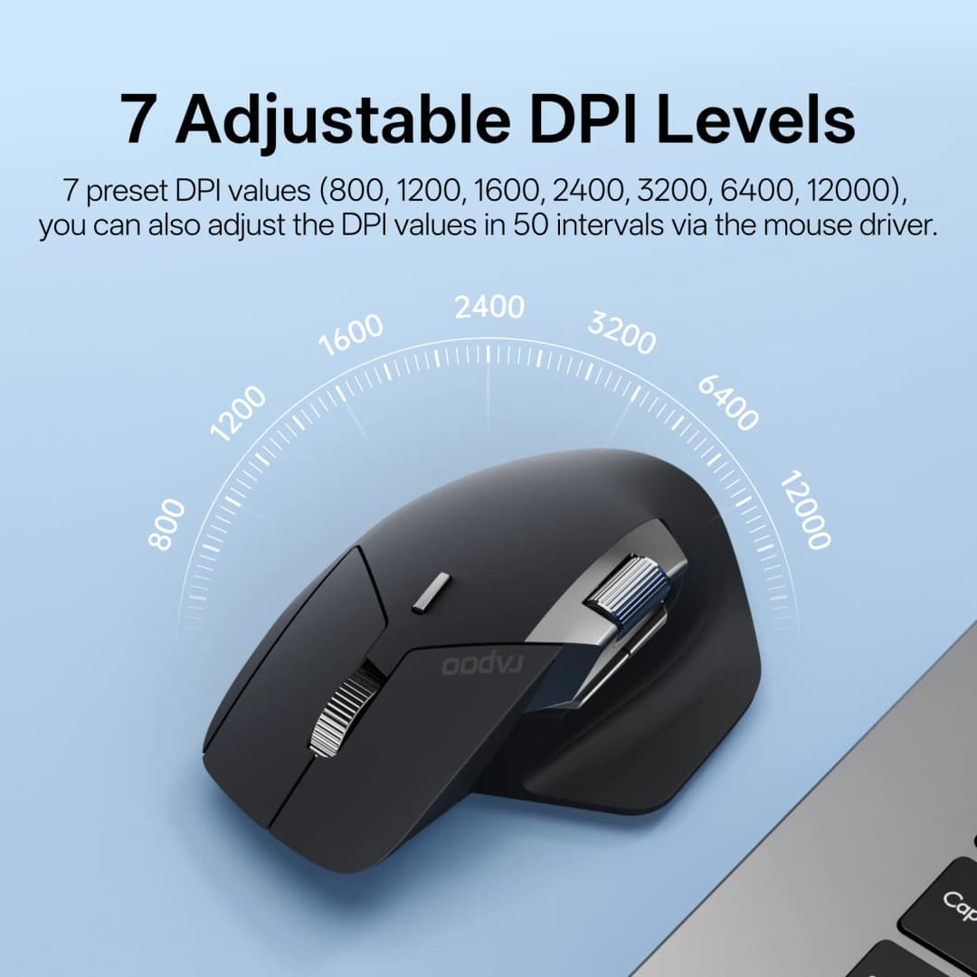 Rapoo MT760PRO Wireless Mouse NearLink + Bluetooth 5.0 Multi-Device 12000 DPI 2K Polling Rate Ergo for Work Gaming Quiet Clicks - 3