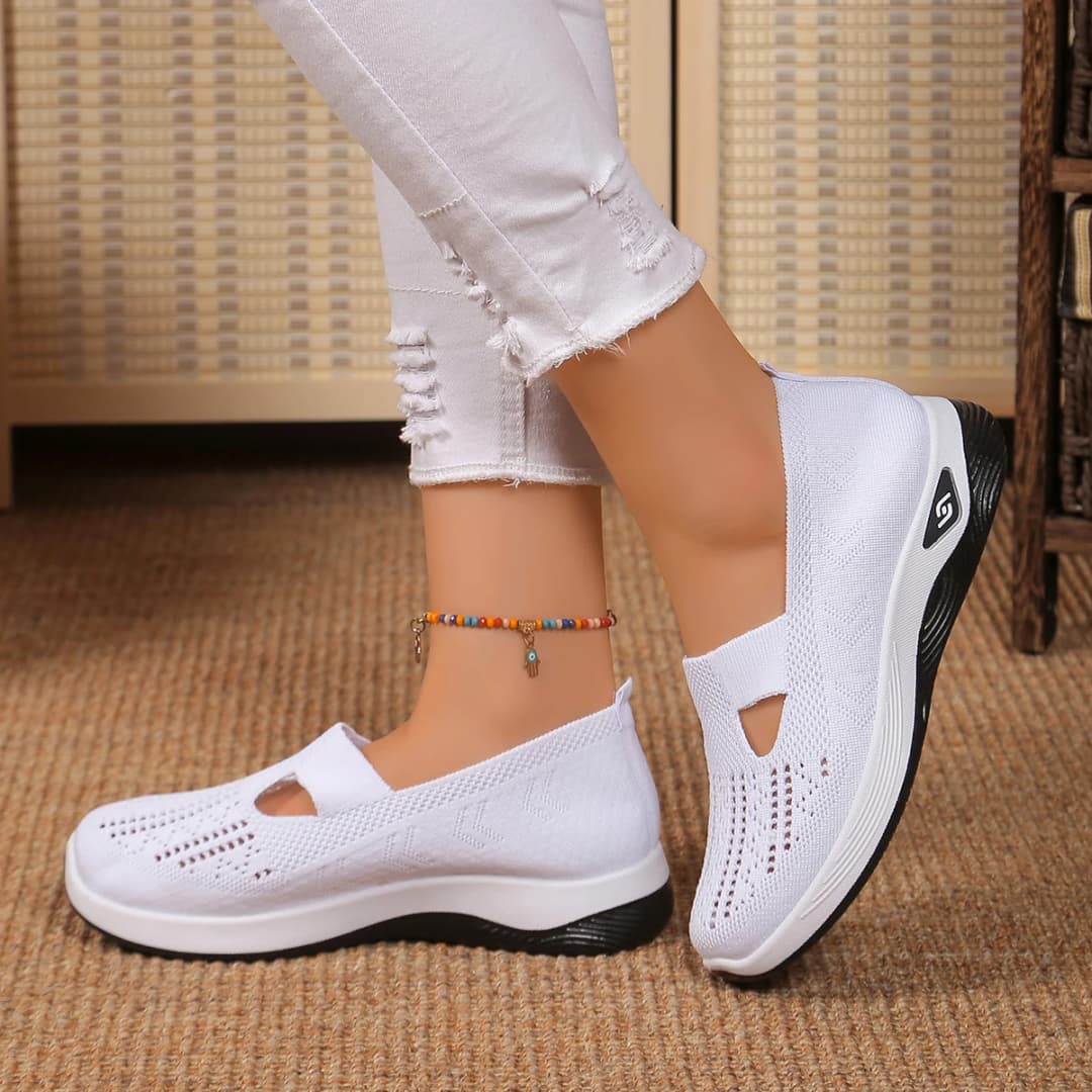 Women's shoes, casual sports shoes, solid color breathable sports soft-soled lightweight walking shoes, low-top knitted casual s - 5
