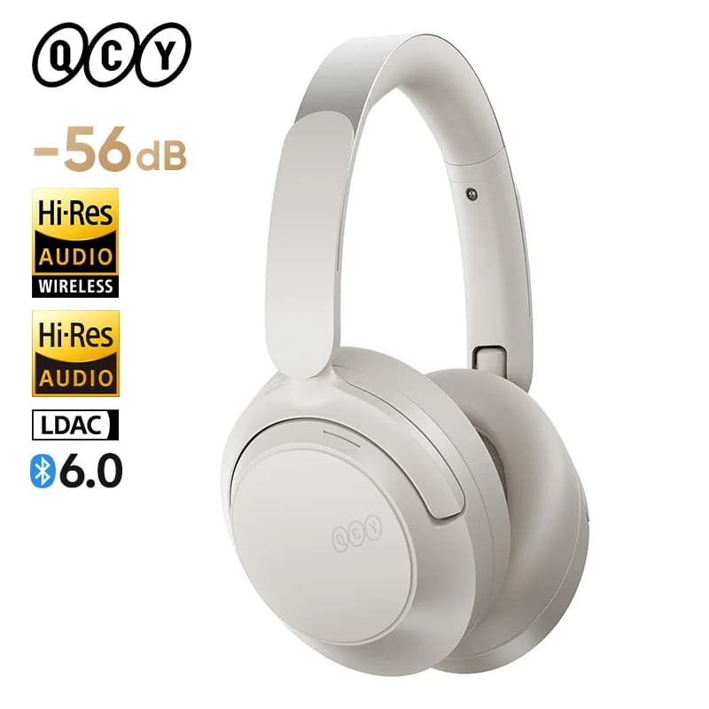 سماعات رأس QCY H3S فوق الأذن لاسلكية بلوتوث 6.0 صوت محيطي عالي الدقة LDAC سماعات أذن ثنائية المحرك -56dB إلغاء ضوضاء متكيف سماعة رأس 102 ساعة