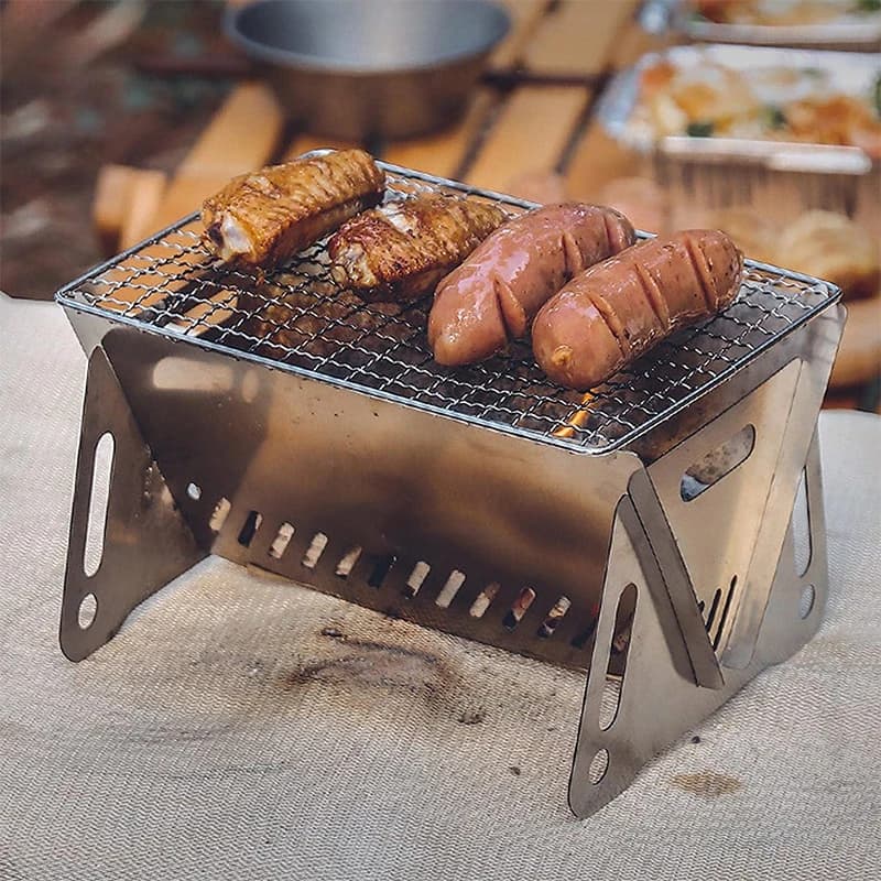 Portable Folding Barbecue Grill Heating Stoves Multifunction Camping BBQ Grill Rack Net Firewood Stove Stainless steel BBQ Grill - 6