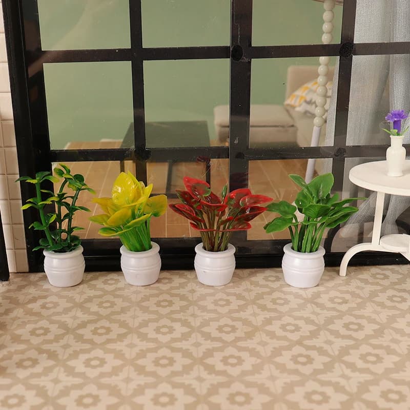 بيت دمية مصغر نبات أخضر محاكى نموذج نبات مزروع DIY بيت دمية ديكور مشهد سرير زهور منظر طبيعي خارجي حديقة المنزل