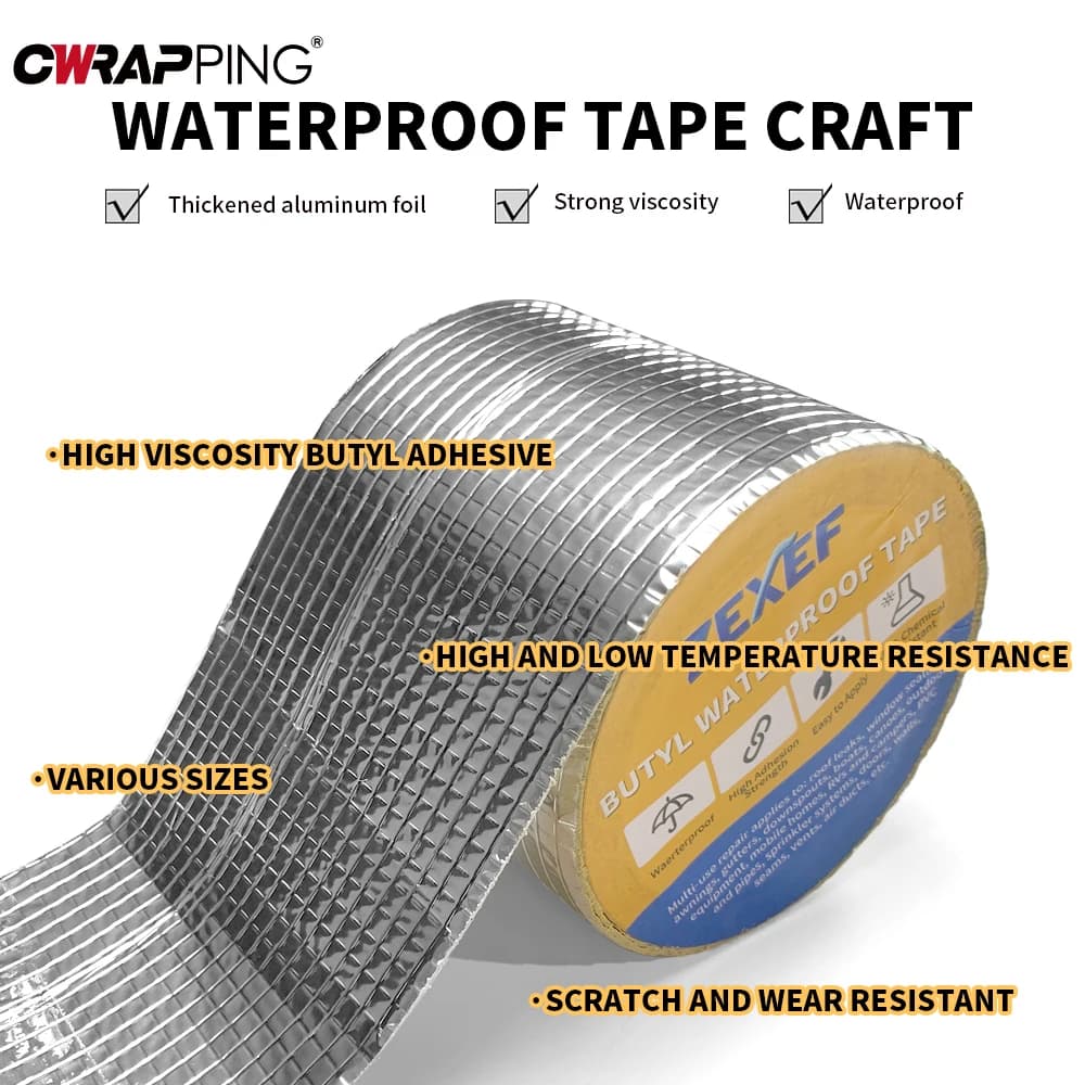 Super Sticky Aluminum Foil Butyl Rubber Tape High Temperature Resistance Waterproof Roof Pipe Stop Leak Crack Duct Repair Tape - 2