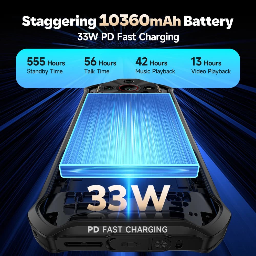هاتف Ulefone Armor X16 Pro 5G المتين ببطارية 10360 مللي أمبير في الساعة وذاكرة وصول عشوائي 16 جيجابايت وذاكرة قراءة فقط 256 جيجابايت وشاشة 120 هرتز مقاس 6.56 بوصة مزود بتقنية NFC ونظام أندرويد مع Google Gemini - 2