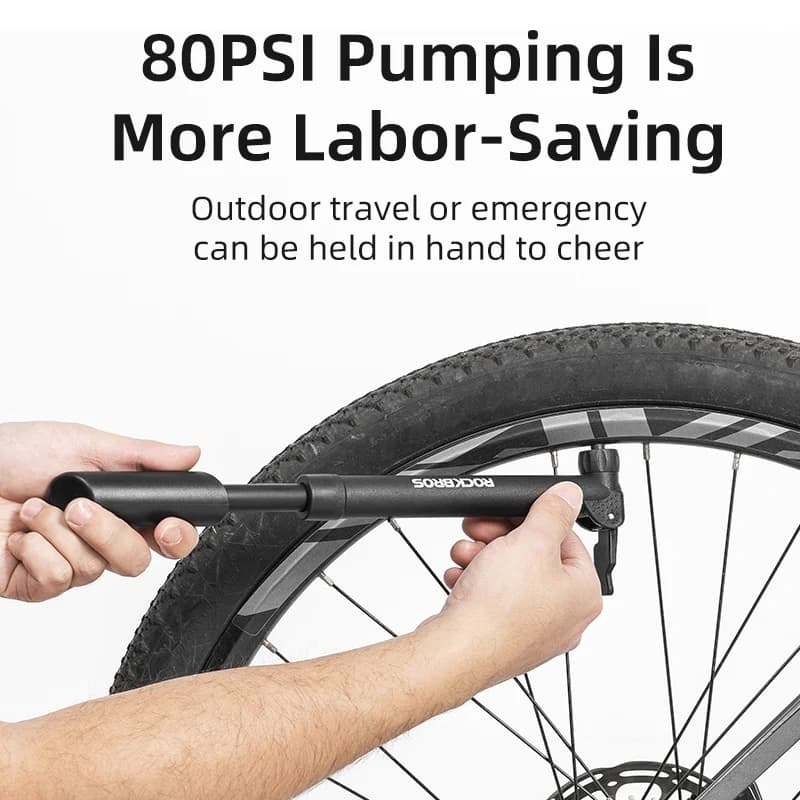 مضخة دراجة ROCKBROS 80PSI، صمام Schrader Presta، مضخة دراجة MTB، منفاخ هواء محمول صغير، إكسسوارات مضخة الدراجات من النايلون - 4