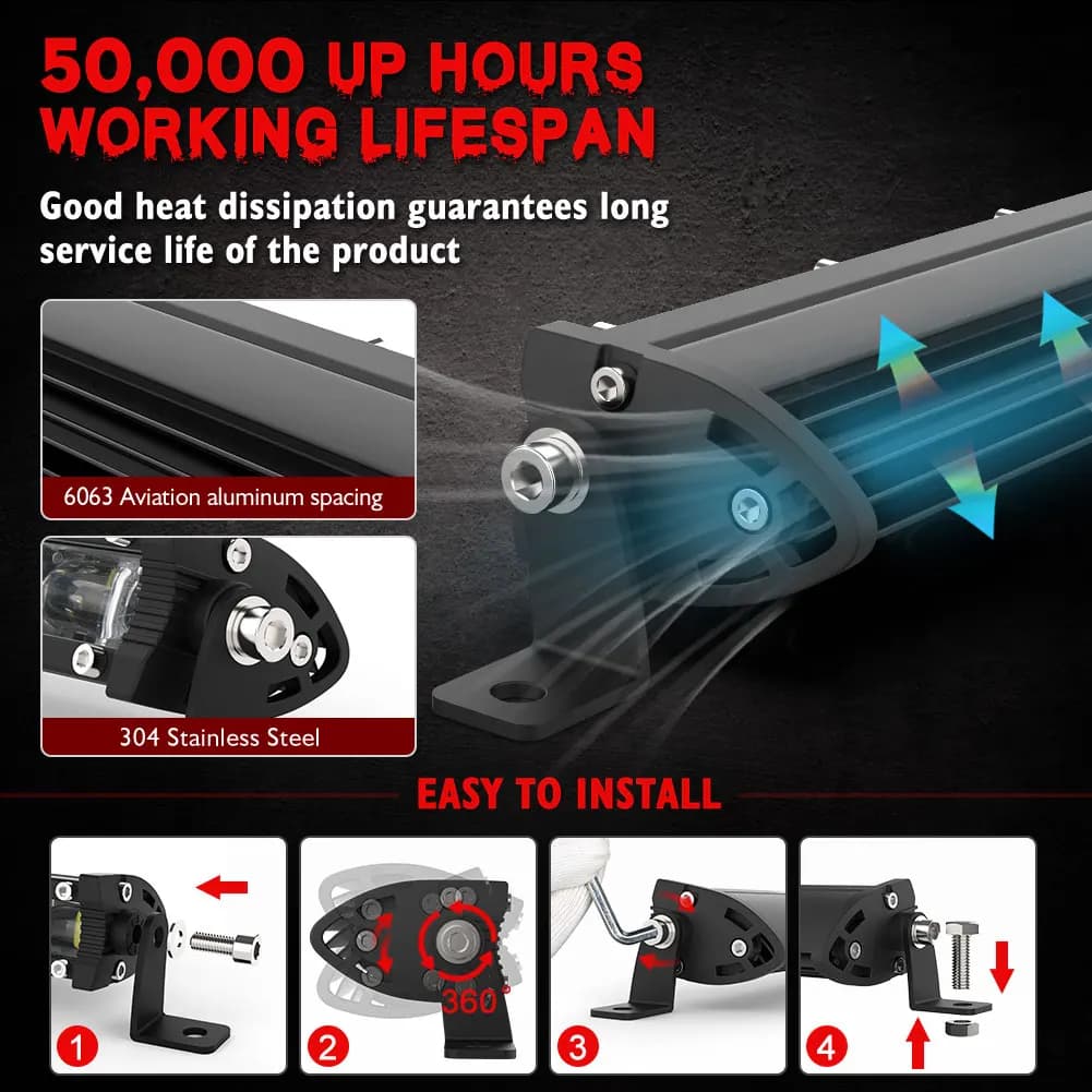 6D Ultra Strip LED Light Bar 8" 14" 20" inch Driving Fog Lamp Work Light 4x4 Led Bar for Motorcycle Offroad SUV ATV Tractor - 4