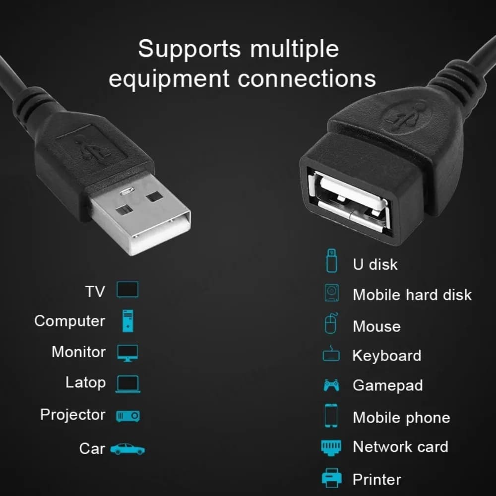 كابل تمديد مزامنة بيانات USB 2.0 من ذكر إلى أنثى، كابل USB لكمبيوتر محمول ولوحة مفاتيح - 2