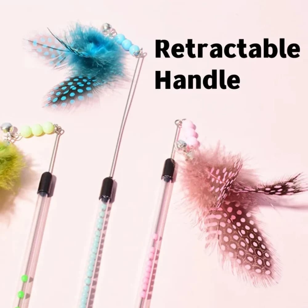 New Cat Toys Feather Cats Sticks Retractable Handle Cats Toy Feather Interactive Cat Toys with Kitten Teaser Toy Pet Products - 3