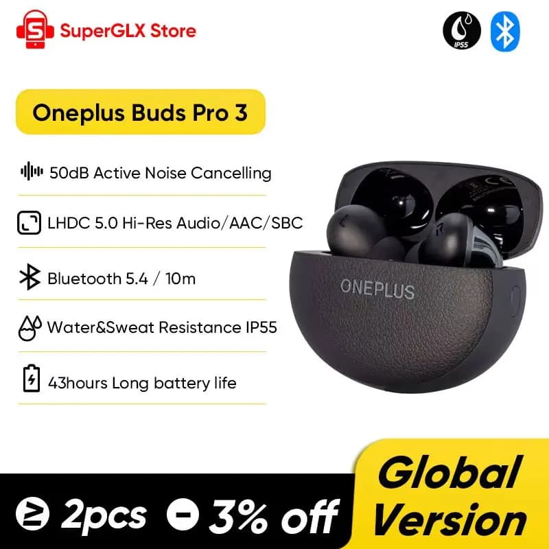 100% New Oneplus Buds Pro 3 Global Version TWS Bluetooth Earphone 50dB Active Noise Canceling 43h Battery Life For Oneplus12 12R
