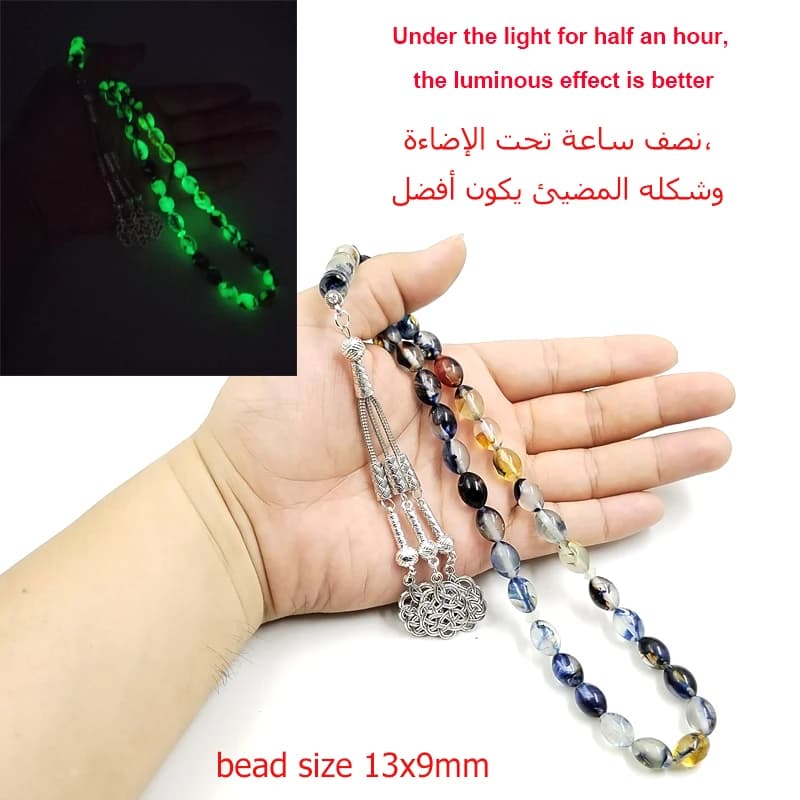 Luminous Tasbih bracelet Blue resin Muslim misbaha Eid Gift islamic accessories masbaha turkish jewelry 33 prayer beads bracelet - 3