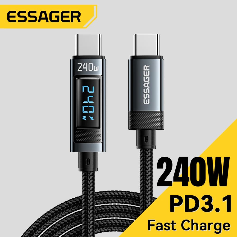 كابل إيساجر 240 واط من نوع USB-C إلى USB-C بشحن سريع 100 واط PD 3.1 لهواتف آيفون 15 برو ماكس وماك بوك برو وأجهزة شاومي وسامسونج