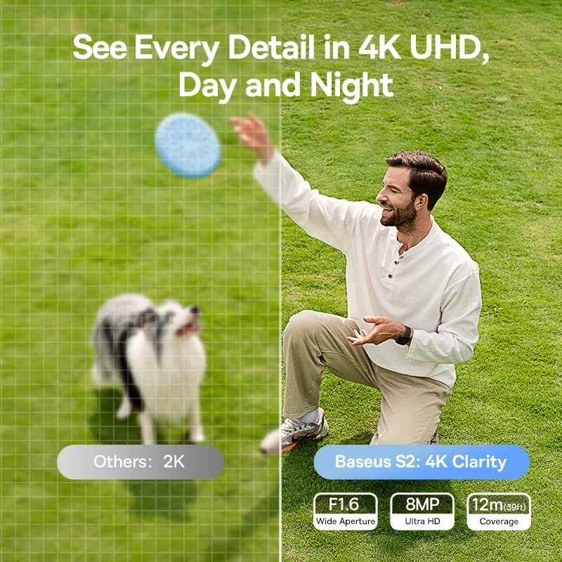 كاميرا خارجية Baseus Security S2 بدقة 4K واي فاي لاسلكية تعمل بالطاقة الشمسية مع تعريف الوجه الذكي مقاومة للماء IP67 زاوية رؤية 145° تحكم عبر تطبيق ذكي - 3