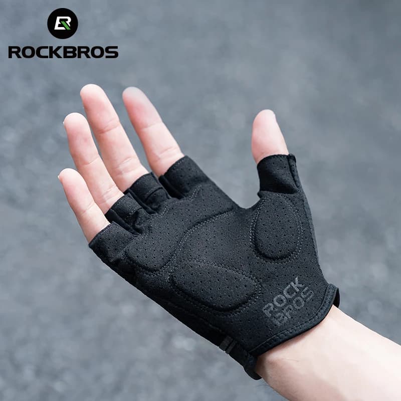 قفازات ركوب الدراجات ROCKBROS بنصف إصبع، مقاومة للصدمات، قابلة للتنفس، مرونة عالية، مناسبة لصيف ركوب الدراجات - 4