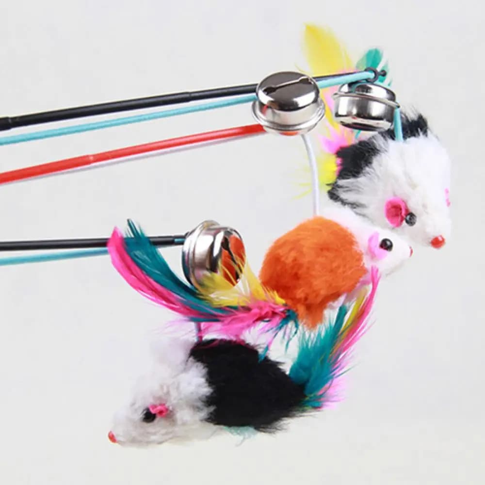 Pet Cat Bell The Dangle Mouse Feather Rod Roped Funny Kitten Cat Teaser Interactive Toy Rod Playing Toys Cats Stick Wire Chasers - 3