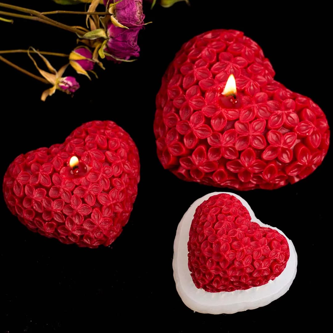 3D Love Flower Silicone Candle Mold DIY Valentine's Day Heart Scented Soap Molds Plaster Resin Chocolate Baking Making Kit - 2