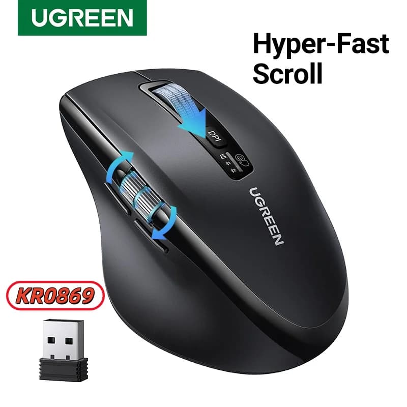 ماوس UGREEN لاسلكي بتقنية بلوتوث 5.4 و2.4 جيجاهرتز، تصميم مريح بدقة 5000DPI، متوافق مع ماك بوك والأجهزة اللوحية والكمبيوتر المحمول والكمبيوتر الشخصي