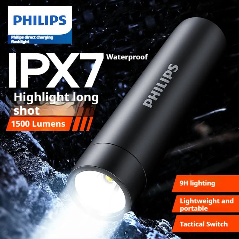 Philips كشافات LED عالية الطاقة IPX7 محمولة وقابلة لإعادة الشحن مع 4 أوضاع إضاءة للتخييم والدفاع عن النفس في الهواء الطلق