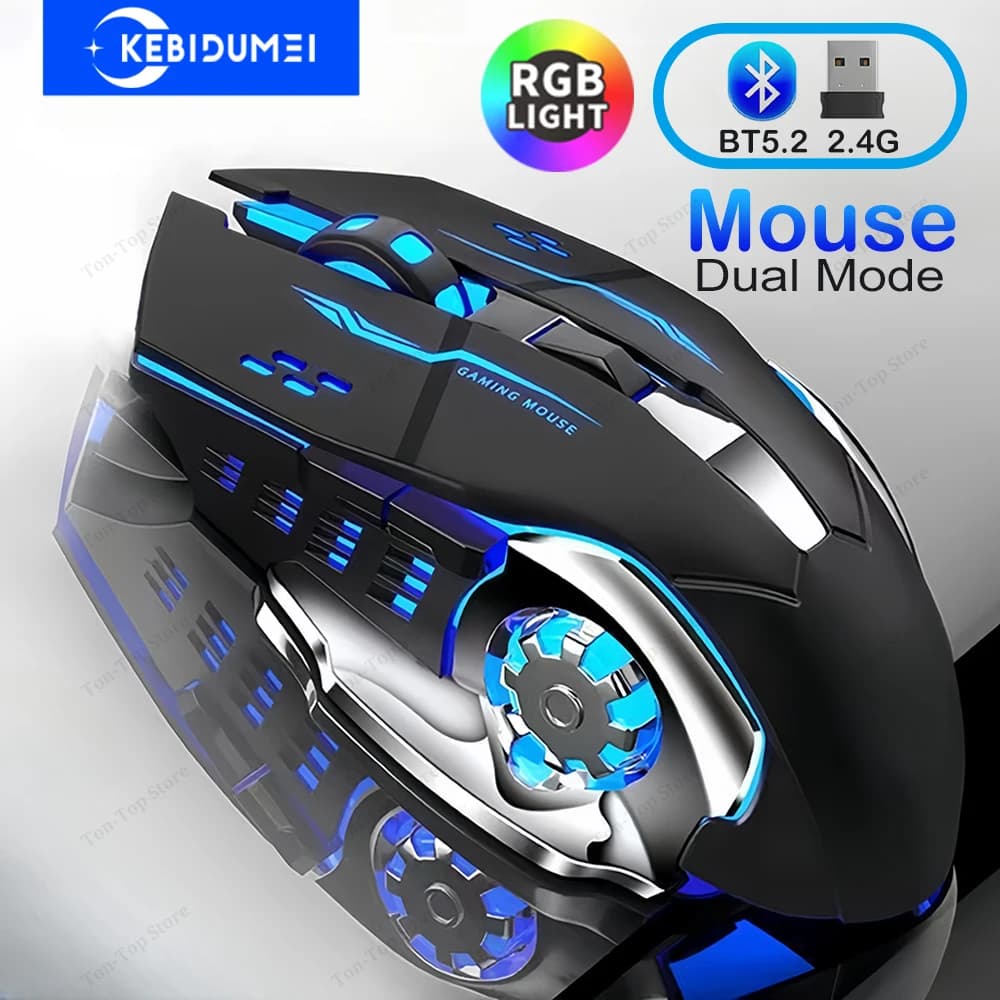 ماوس ثنائي الوضع بلوتوث 5.2 RGB ماوس لاسلكي 2.4G ماوس ألعاب ماوس صامت قابل لإعادة الشحن 3600 DPI ماوس للكمبيوتر المحمول