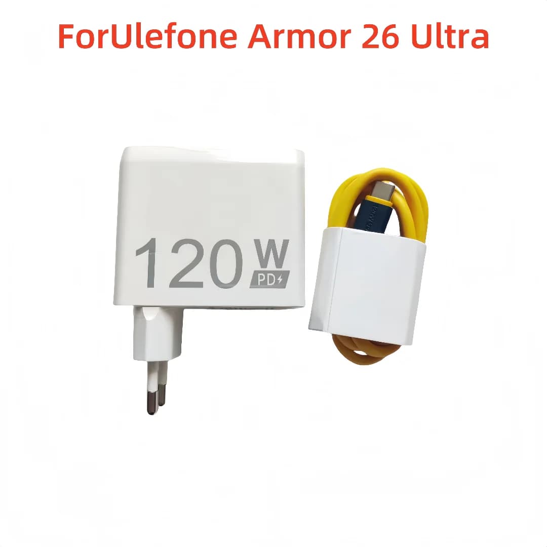 مجموعة شحن سريع Ulefone Armor 26 مع محول طاقة 120W EU وكابل Dual Type C لهاتف Ulefone Armor 26 Ultra