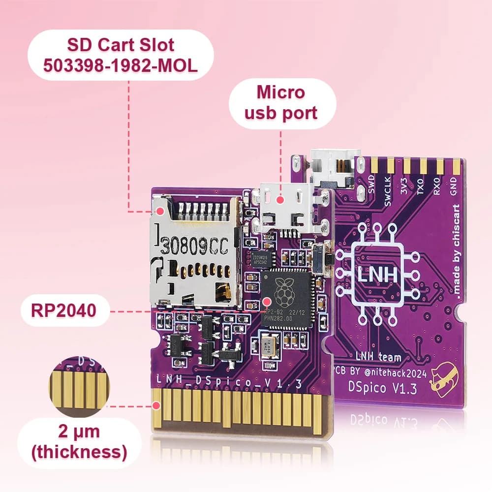 علبة شفافة مصبوبة بحقن لقراءة ألعاب Chiscart DSpico مع وحدة تحكم RP2040 MCU لأجهزة NDS وNDSL وDSi و3DS - 3