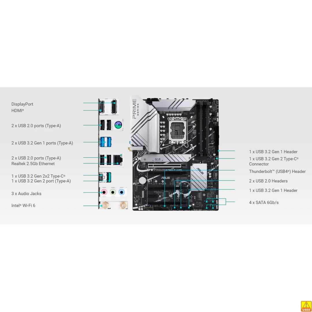 لوحة أم ASUS PRIME Z790-P WIFI مقبس Intel LGA1700 لمعالجات الجيل 14 و13 و12 ذاكرة DDR5 7200+ (OC) شريحة Z790 - 5