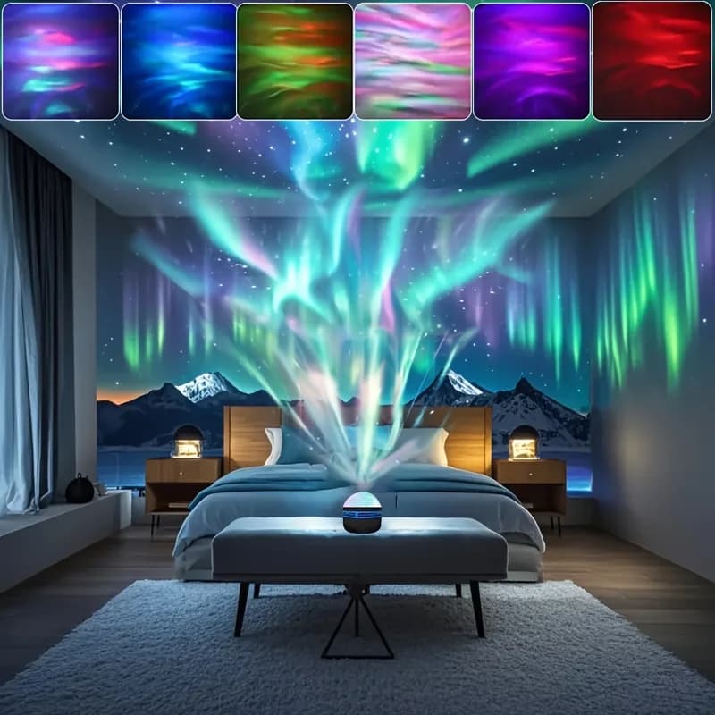 جهاز عرض أجواء LED لأضواء الشمال، 7 أوضاع، إسقاط دوران النجوم، يعمل بالـ USB، تحكم عن بعد، لديكور غرفة النوم - 2
