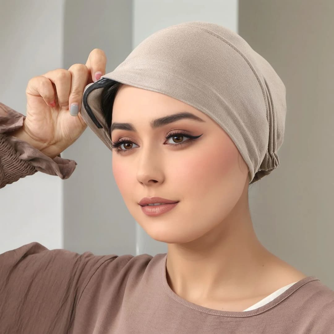 قبعة حجاب داخلية جديدة للنساء المسلمات مقاومة للانزلاق مع شريط مرن قابل للتعديل، متوفرة بألوان ثابتة وتصميم عملي - 3
