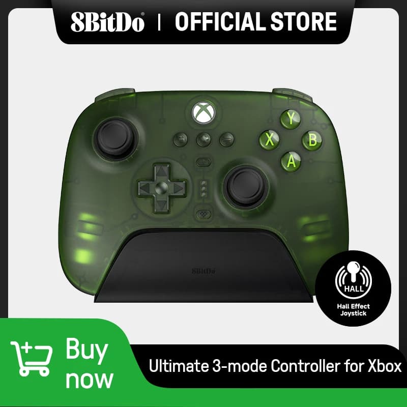 8BitDo وحدة تحكم ألعاب Ultimate 3-mode لXbox، عصي تحكم بتأثير هول، متوافقة مع Windows، وأندرويد - لون اليشم