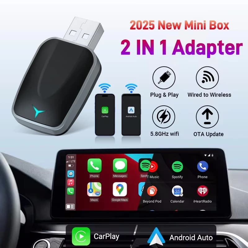 محول صغير 2 في 1، صندوق الذكاء الاصطناعي، من سلكي إلى لاسلكي Carplay وAndroid Auto، متوافق مع 99% من السيارات، تشغيل فوري، Dongle ذكي WiFi - 6