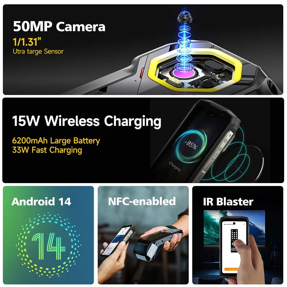 【عرض عالمي】 هاتف Ulefone Armor Mini 20T Pro 5G متين بشاشة 4.7 بوصة وإضاءة LED ونظام أندرويد 14 وبطارية 6200 مللي أمبير وذاكرة 16 جيجابايت + 256 جيجابايت وشاحن 33 واط - 6