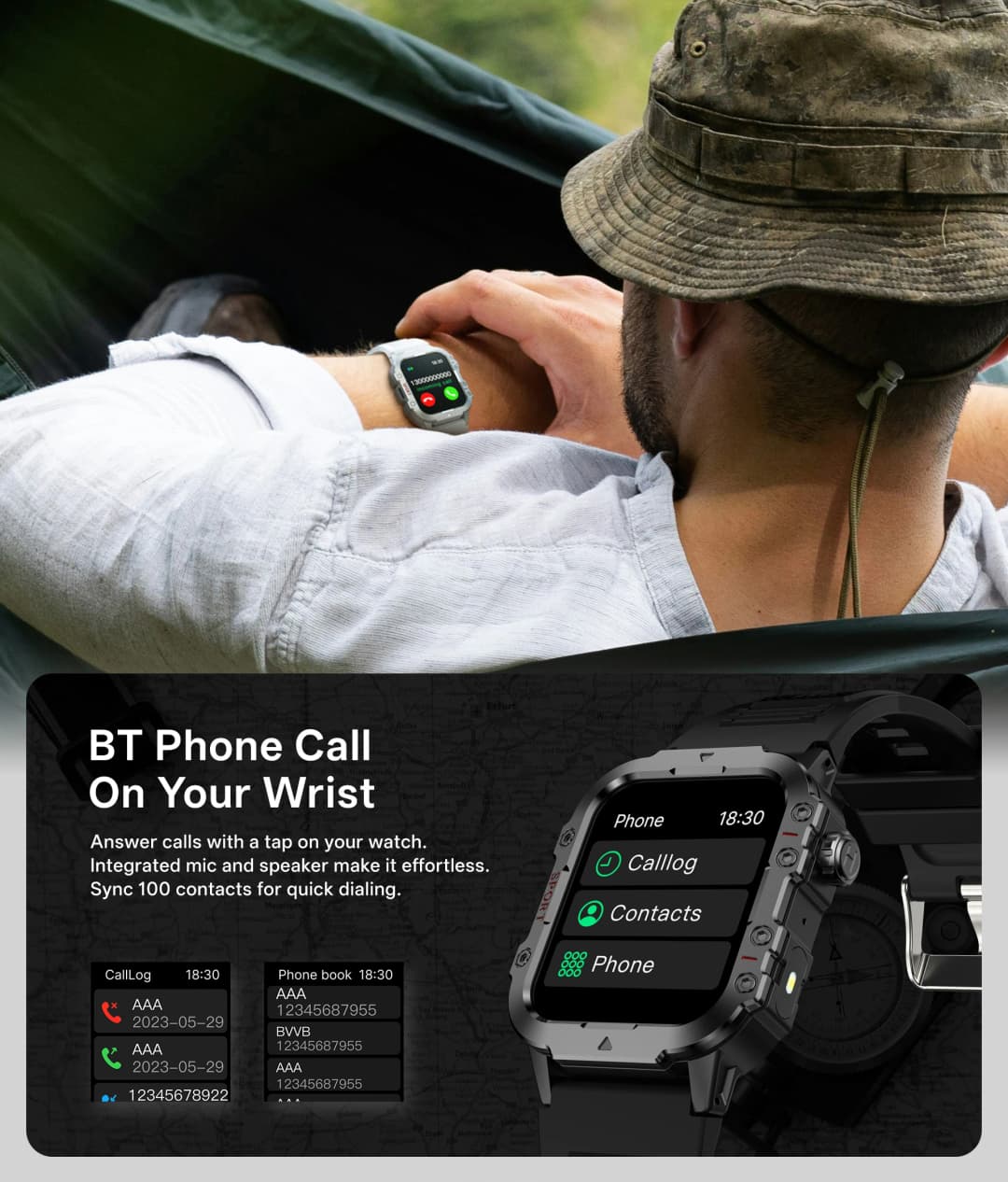 ساعة شاومي العسكرية الذكية 2025 للرجال، مقاومة للماء IP67، 3ATM، تعقب اللياقة، مراقبة الصحة، شاشة 1.44 بوصة، مكالمات بلوتوث - 4