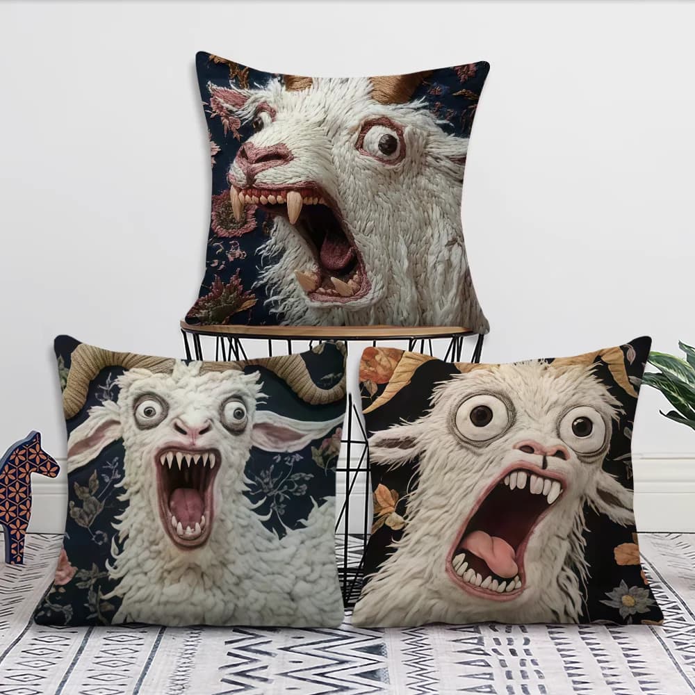 Spooky Goat Face 2D cushion cover For Pillow Sofa Printing Decoration Room Home Office Coffee Shop Car Nordic Simplicity - 4