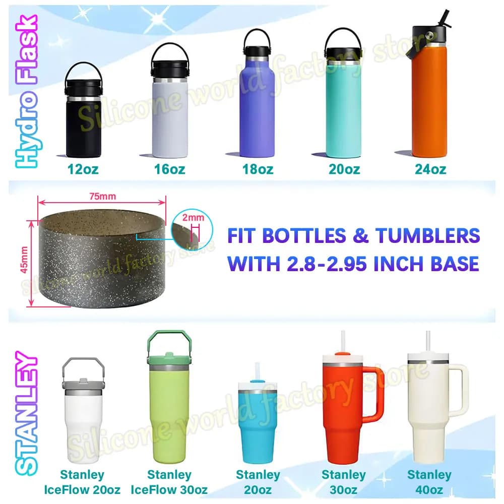 SW 7.5CM Glitter Silicone Cup Bottom Cover For Stanley 40oz/30oz Tumbler Anti-Slip Silicone Boot Sleeve 75MM Water Bottle Covers - 5