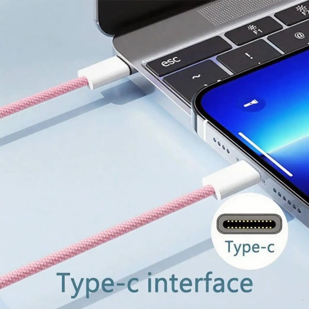 كابل شحن سريع من النايلون المضفر USB-C إلى USB C بقوة 60 واط لهواتف iPhone 17 و16 و15 /Pro Max ومتوافق مع أجهزة Samsung Type C - 3
