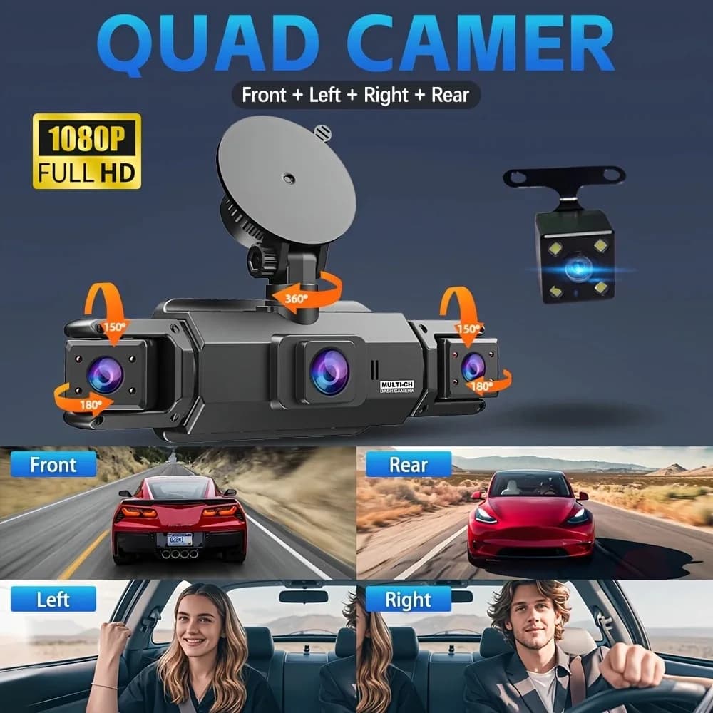 4 عدسة 360 °   داش كام صوت 1080P مسجل فيديو سيارة DVR تسجيل كاميرا الجبهة اليسرى اليمنى الرؤية الخلفية السيارات 4ch داشكام 24H وقوف السيارات - 2