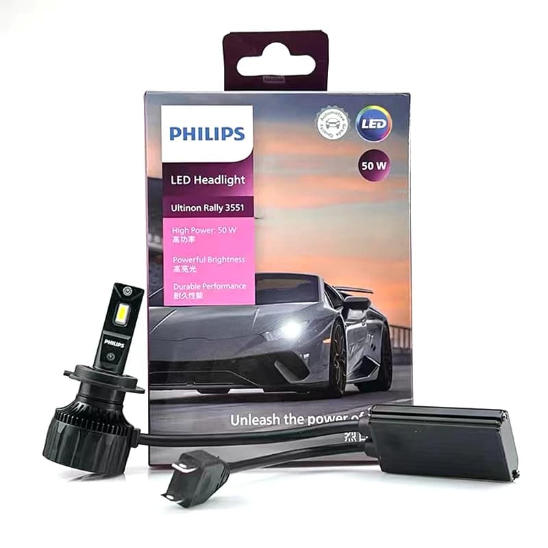 فيليبس LED H7 ألتنيون رالي 3551 ماكس باور 50 واط 4500 لومن كشاف سيارة 6500K مصابيح LED بيضاء ماكس لومن واط PX26d LUM11972U3551X2