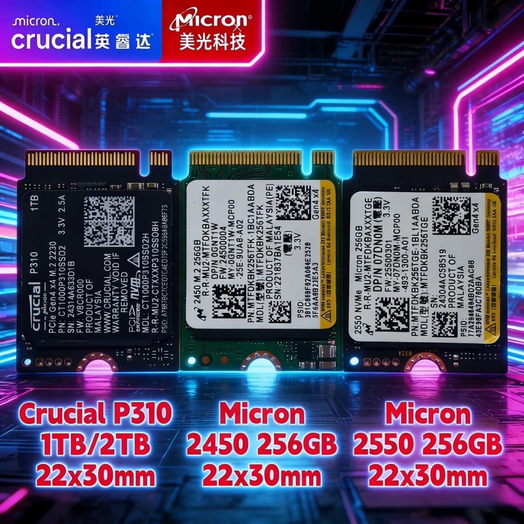 قرص صلب داخلي Crucial P310 بسعة 1 تيرابايت و2 تيرابايت وMicron 2450/2550 بسعة 256 جيجابايت PCIe Gen4x4 2230 NVMe M.2 SSD لتحسين جهازك