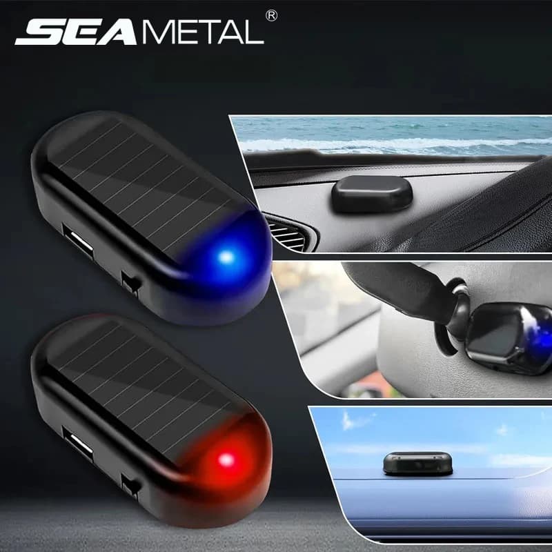 SEAMETAL 1/2 قطعة إضاءة إنذار وهمية تعمل بالطاقة الشمسية إضاءة أمان وهمية للسيارة مصباح تحذير مضاد للسرقة LED وميض