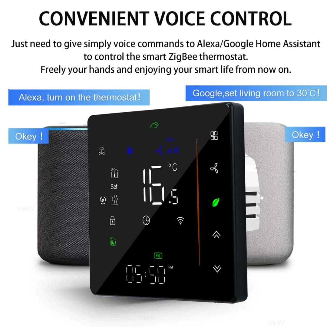 تحكم ذكي في درجة الحرارة من Tuya ZigBee بشاشة رقمية، ترموستات Hvac بثلاث سرعات للتبريد والتدفئة، للتحكم في مكيف الهواء - 3