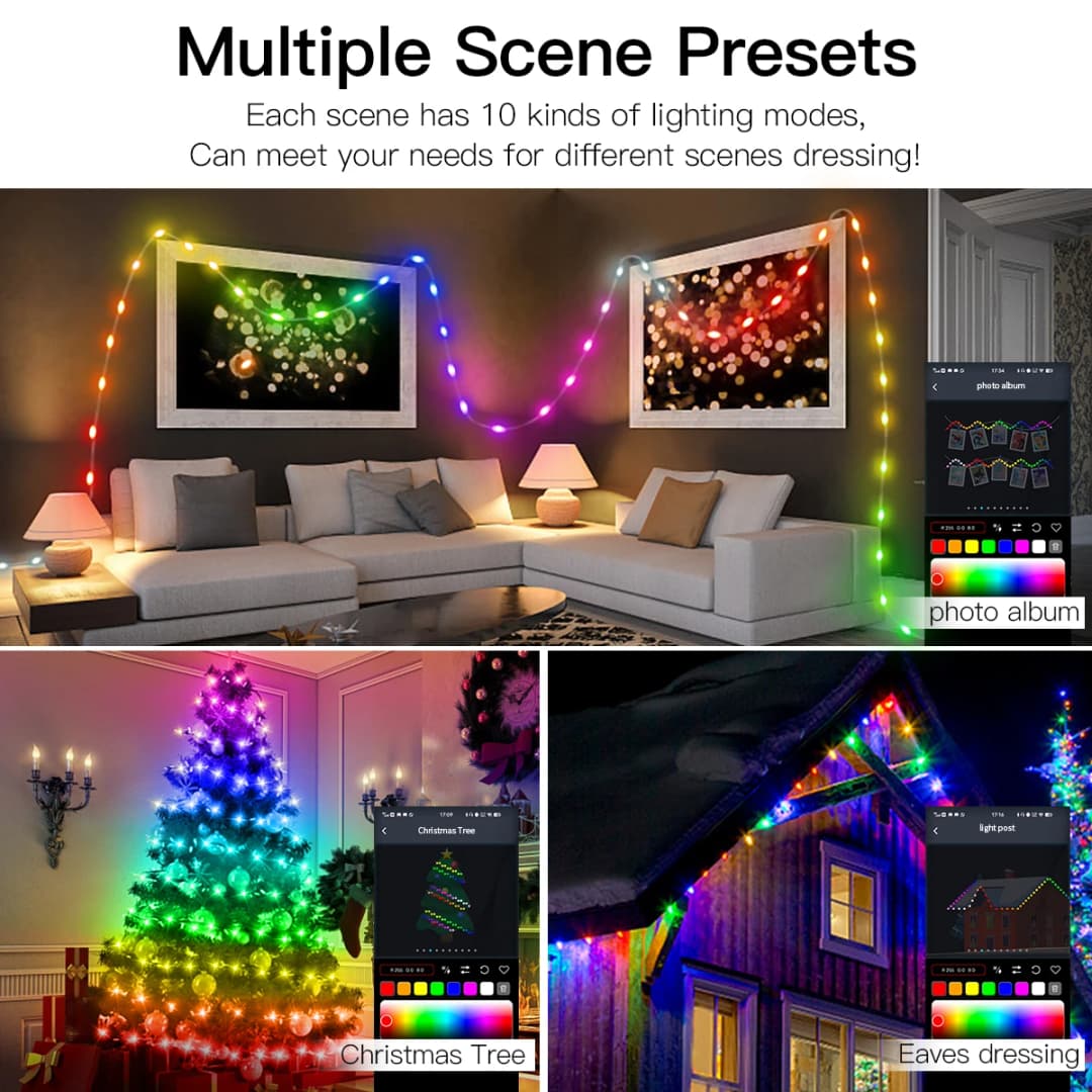سلسلة إضاءة LED بطول 40 متر RGB ذكية للخارج مع خط جلدي IP65 ومصباح موسيقي بلوتوث لإضاءة الحفلات والعطلات - 3