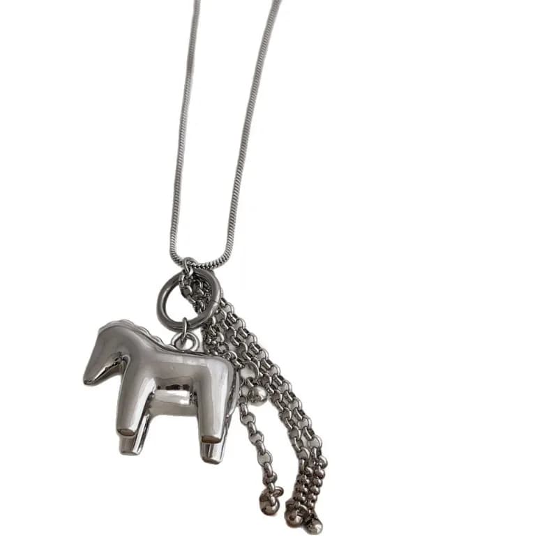 Minar INS Fashion Smooth Surface Horse Chain Tassel Pendant Necklaces for Women Silver Plated Snake Chain Long Sweater Chain - 6