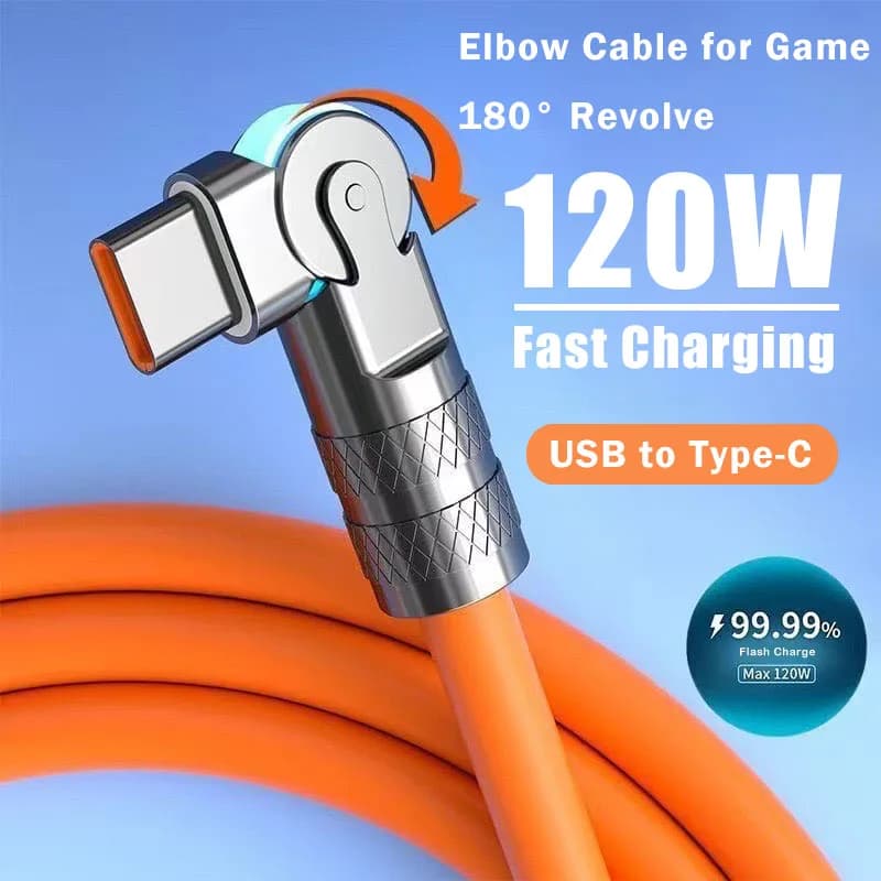 كابل شحن سريع USB Type C بقوة 120 واط و7 أمبير، كابل مرفق دوار 180 درجة لألعاب هواتف شاومي ريدمي وأونر، كابل USB C