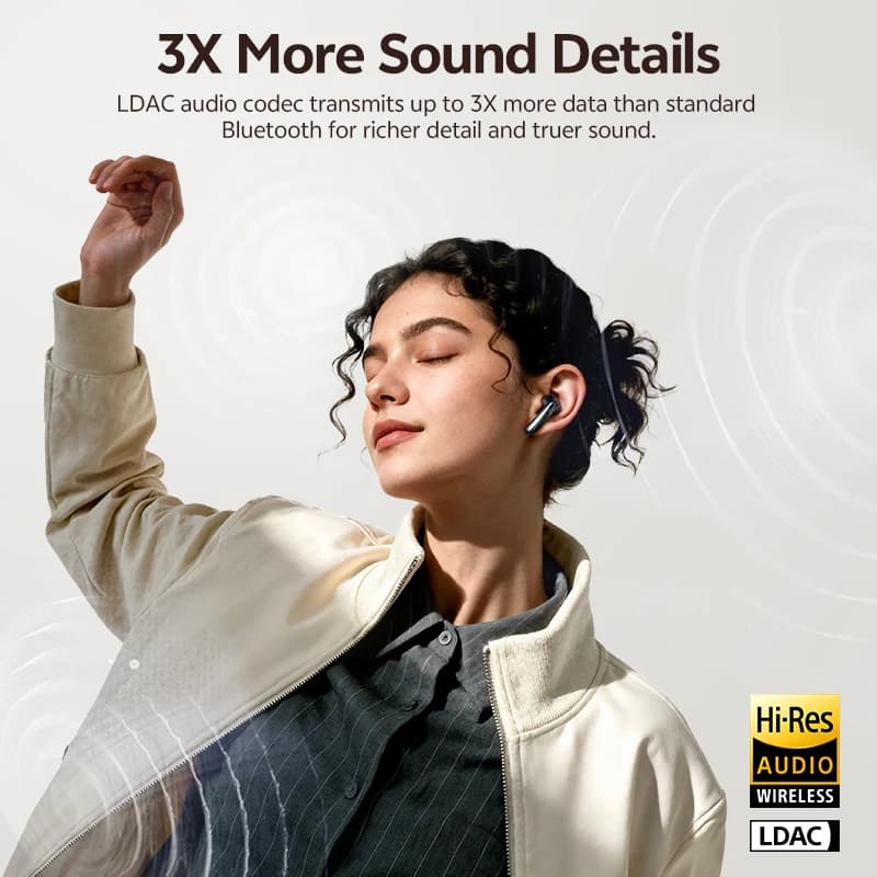 سماعات أذن لاسلكية QCY AilyBuds E50 إلغاء ضوضاء متكيف في الوقت الفعلي بلوتوث 6.0 LDAC Hi-Res 6 ميكروفونات مكالمات HD متعددة النقاط - 4