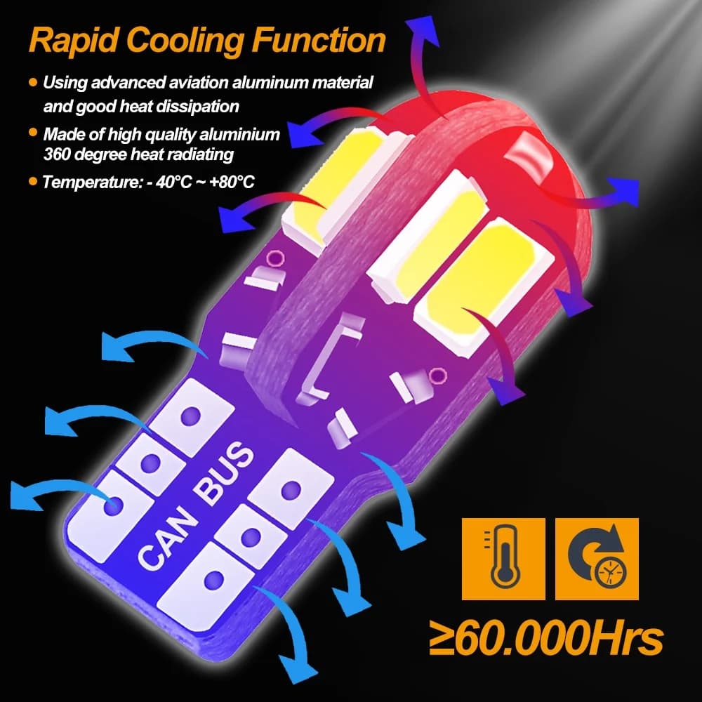 مصابيح LED W5W T10 Canbus 5730 8SMD 12V 6000K 194 168، إضاءة داخلية للسيارة، مصابيح خريطة، إضاءة موقف السيارة، مصباح إشارة تلقائي - 5