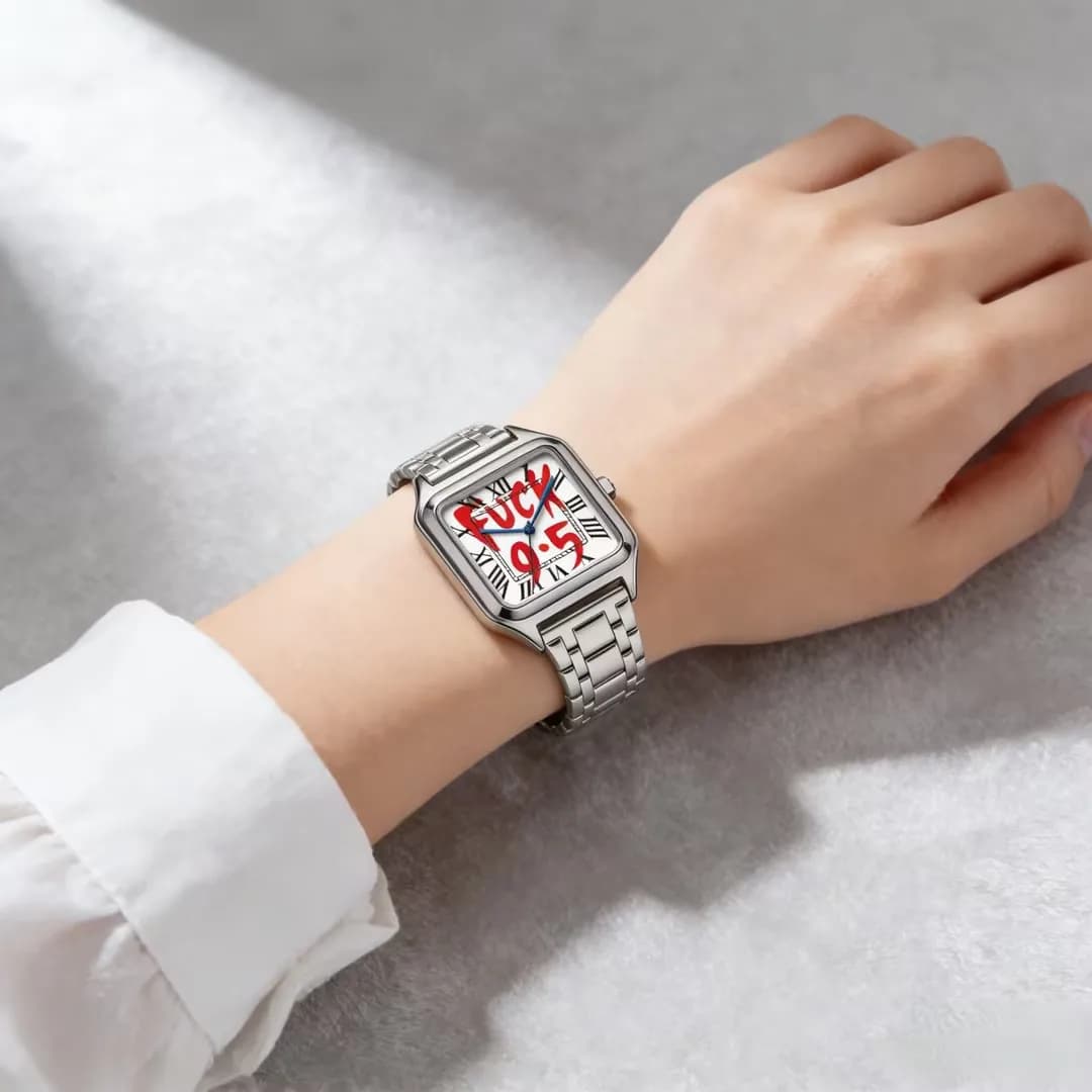 FUCK9.5 Stainless Steel Alloy Square Dial Simple Elegant Ins Style Light Luxury High-end Unisex Square Waterproof Quartz Watch - 2