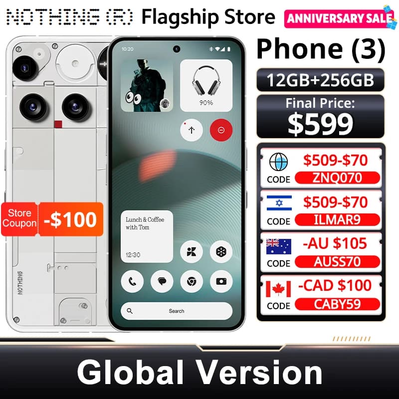 Global Version Nothing Phone (3) 5G Smartphone Qualcomm Snapdragon 8S Gen 4  65W Charging NFC 6.67'' 120Hz AMOLED 50MP Camera