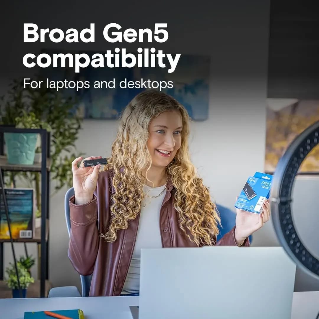 قرص صلب داخلي Crucial P510 بسعة 1 تيرا بايت و2 تيرا بايت، PCIe Gen5 NVMe SSD، متوافق مع أجهزة الكمبيوتر المحمولة والمكتبية - 4