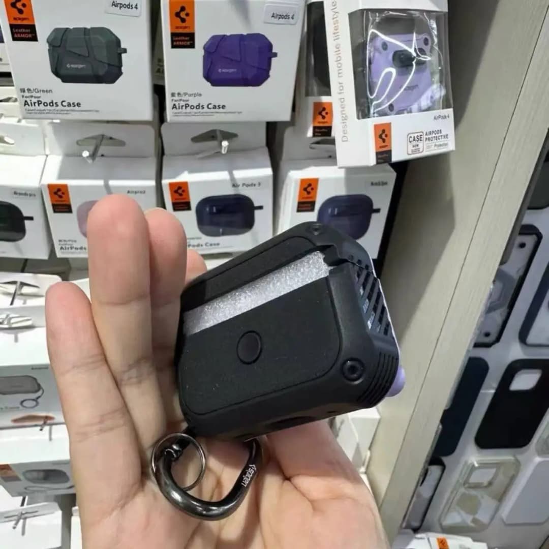 غطاء سماعات سبايجن لهواتف آيفون AirPods 4 و3 و2 و1 برو 2 و3 مع قفل روبوت، غطاء سماعات عسكري مقاوم للصدمات لهواتف جالاكسي بودز 3/3 برو - 6