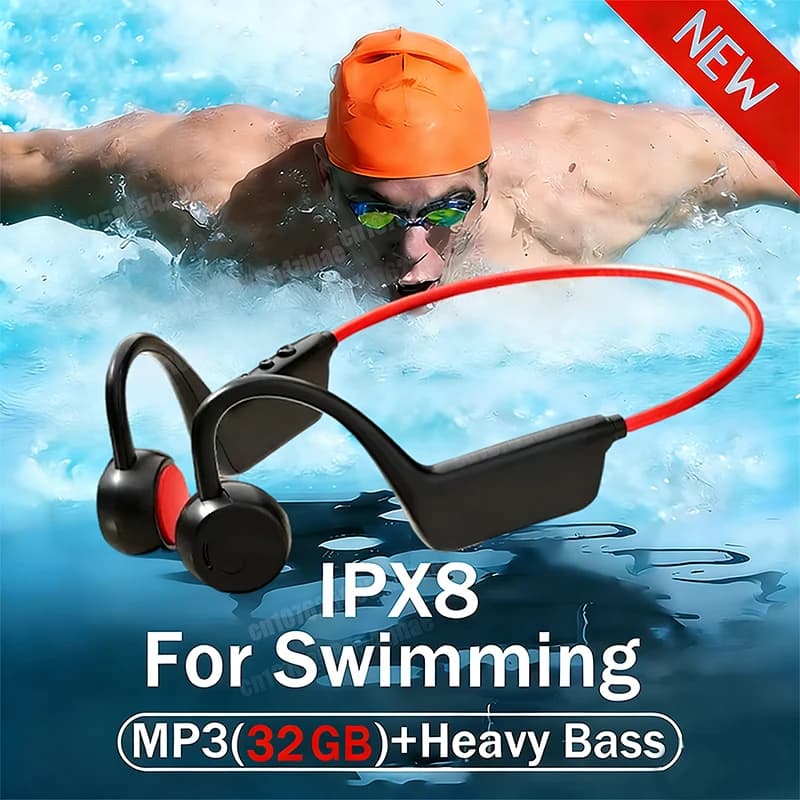 New Bone Conduction Headphones IPX8 Waterproof MP3 32GB Bluetooth5.4 Wireless Headphones With Mic Swimming Sports Fitness 2026