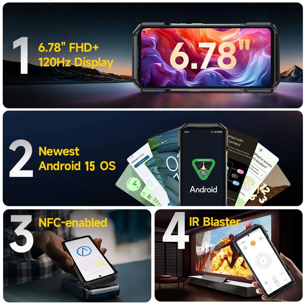 يوليفون أرمور 27 برو 5G - هاتف متين، بطارية 10600 مللي أمبير، كاميرا 50 ميجابكسل، أندرويد 14، ذاكرة عشوائية 24 جيجابايت، تخزين 256 جيجابايت، NFC، مقاوم للماء - 6