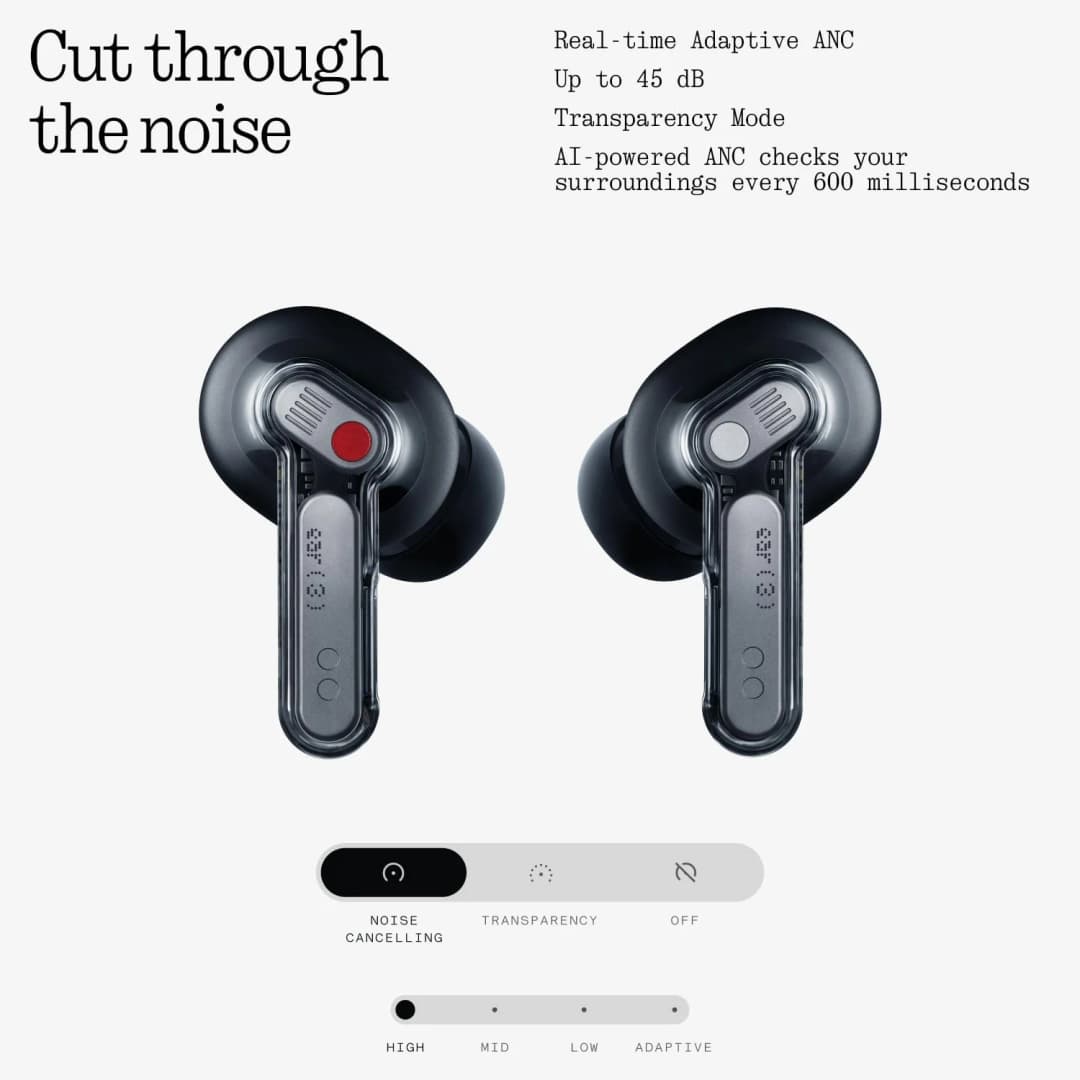 Nothing Ear (3) Wireless Earbuds Super Mic 45dB Hybrid Active Noise Cancelling Bluetooth Headphones Hi-Res 6 Mics - 2